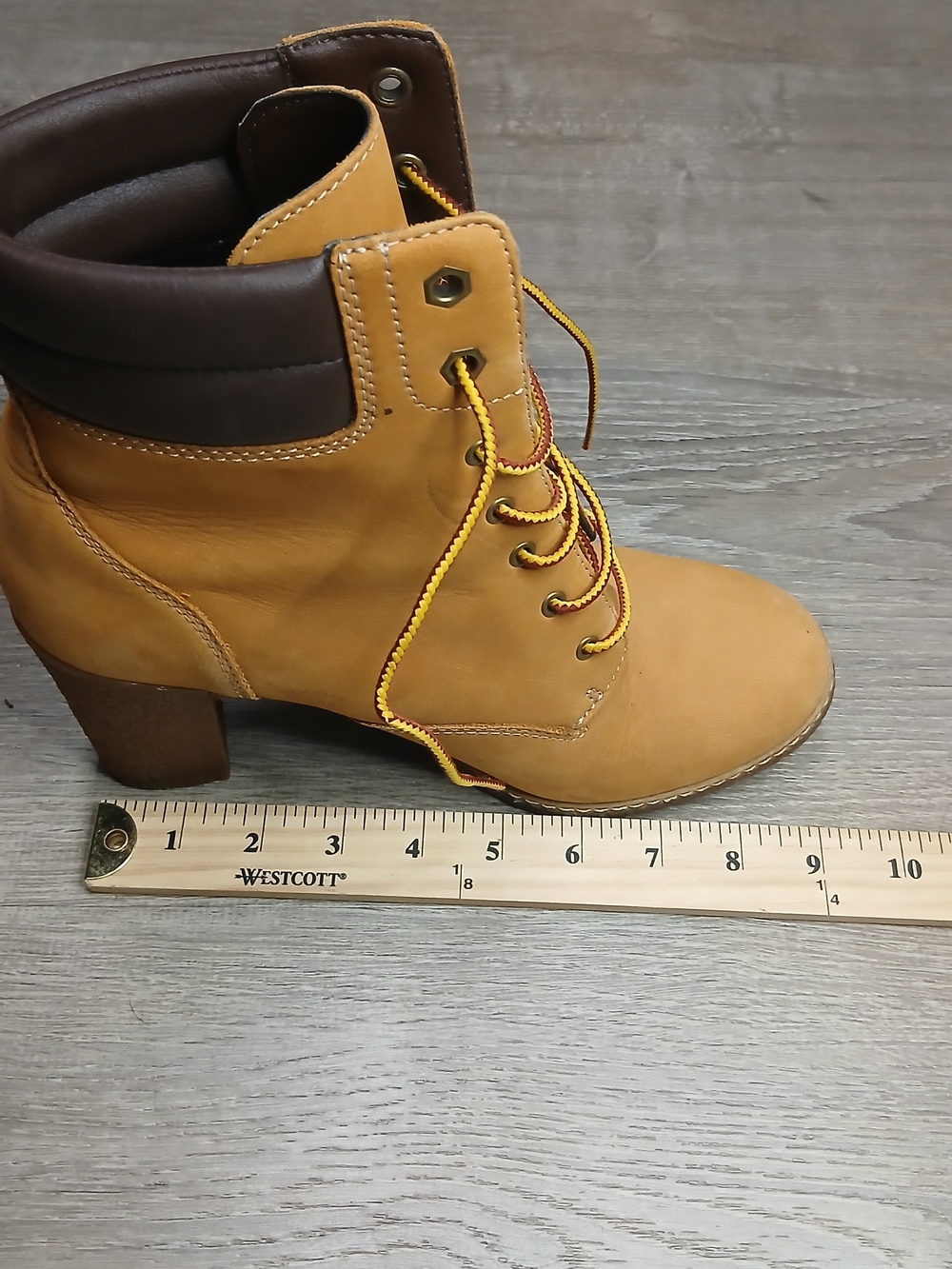 Timberland Wheat and Dark Brown Lace-Up Block Heel Ankle Boots - Picture 10 of 12